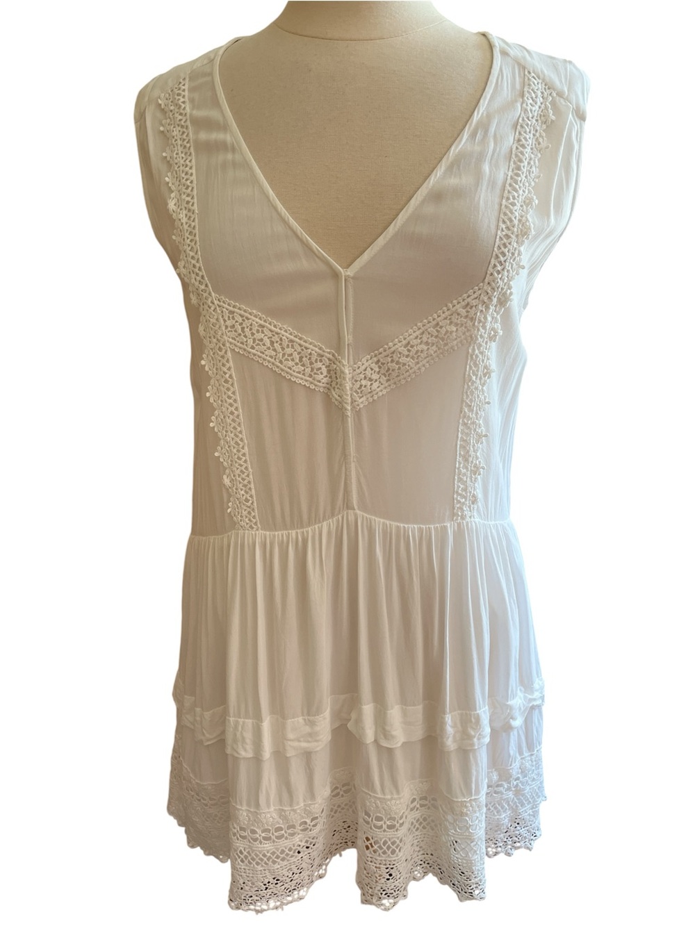Vintage Victoria's Secret White Crochet-Trim Sleeveless Dress Size Small